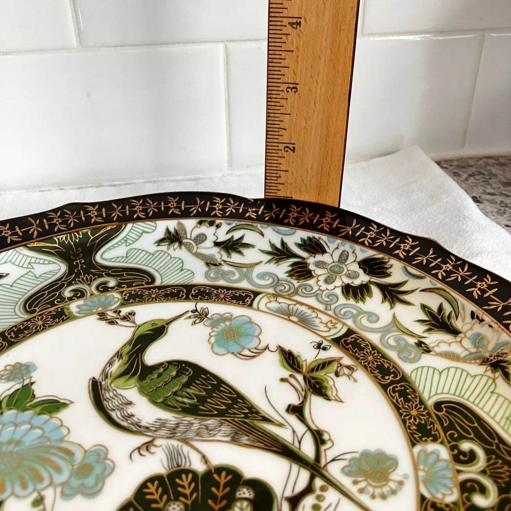 Saji Fine China Decorative Charger Plate 10.25in Green Gold Peacock Vintage